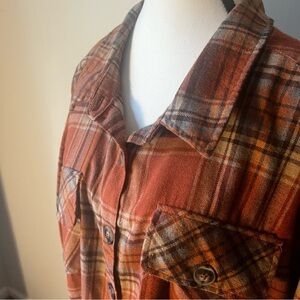NWT | Democracy | Shirt | XL | Orange, Brown plaid flannel